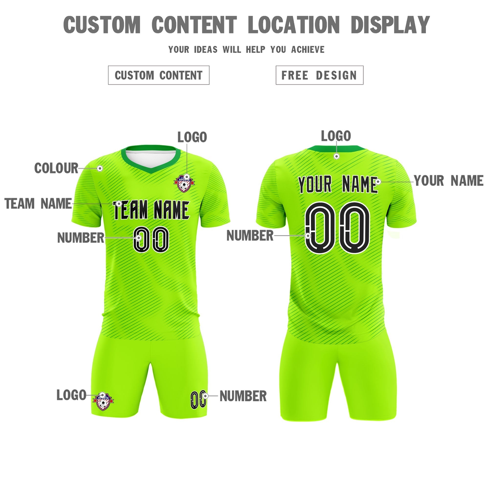 Custom Neon Green Kelly Green Training Uniform For Men Soccer Sets Jersey