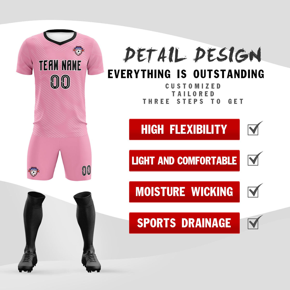 Custom Light Pink White Training Uniform For Men Football Sets Jersey
