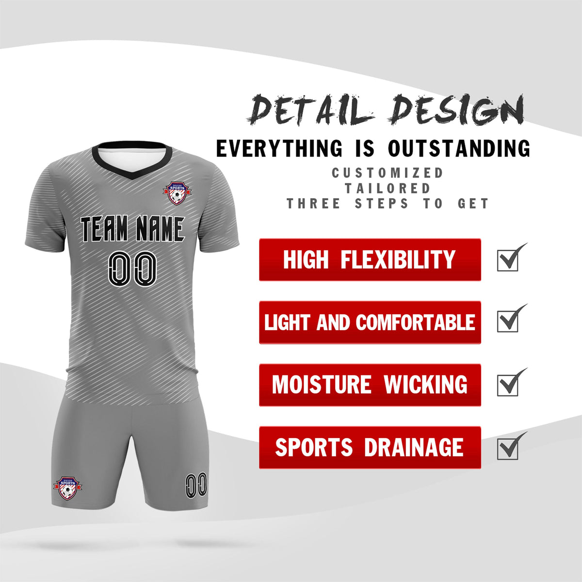 Custom Dark Gray White Training Uniform For Men Soccer Sets Jersey