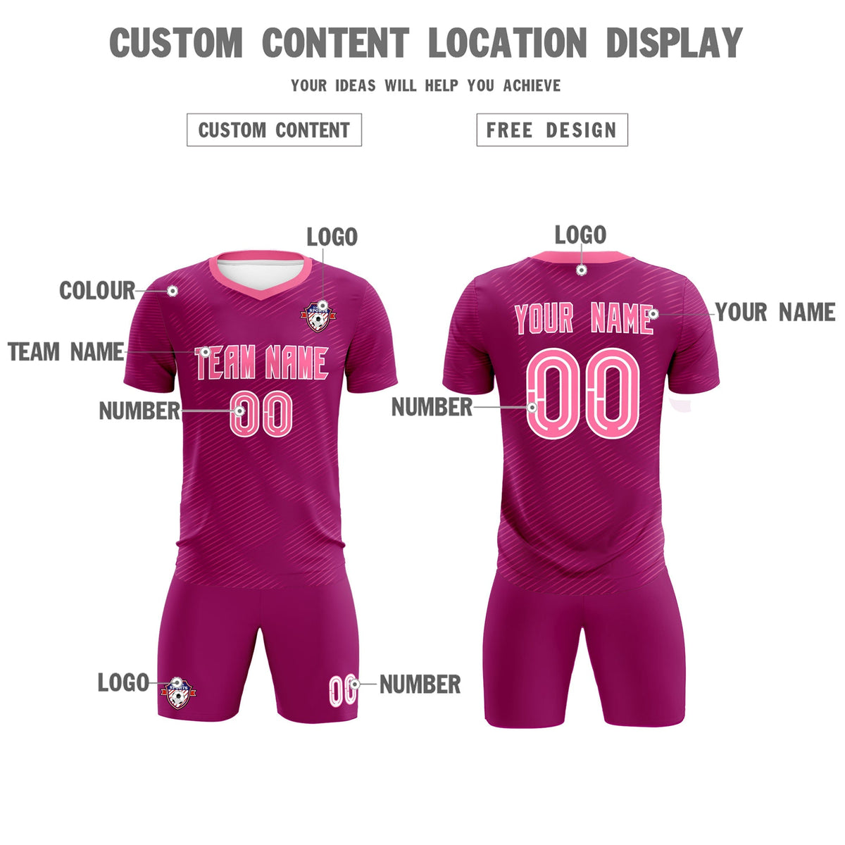 Custom Rose Red Pink Training Uniform For Men Soccer Sets Jersey