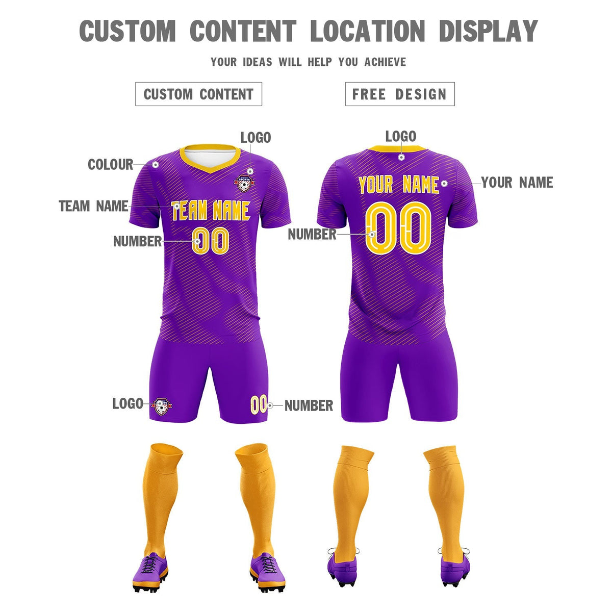 Custom Purple Gold Training Uniform For Men Soccer Sets Jersey