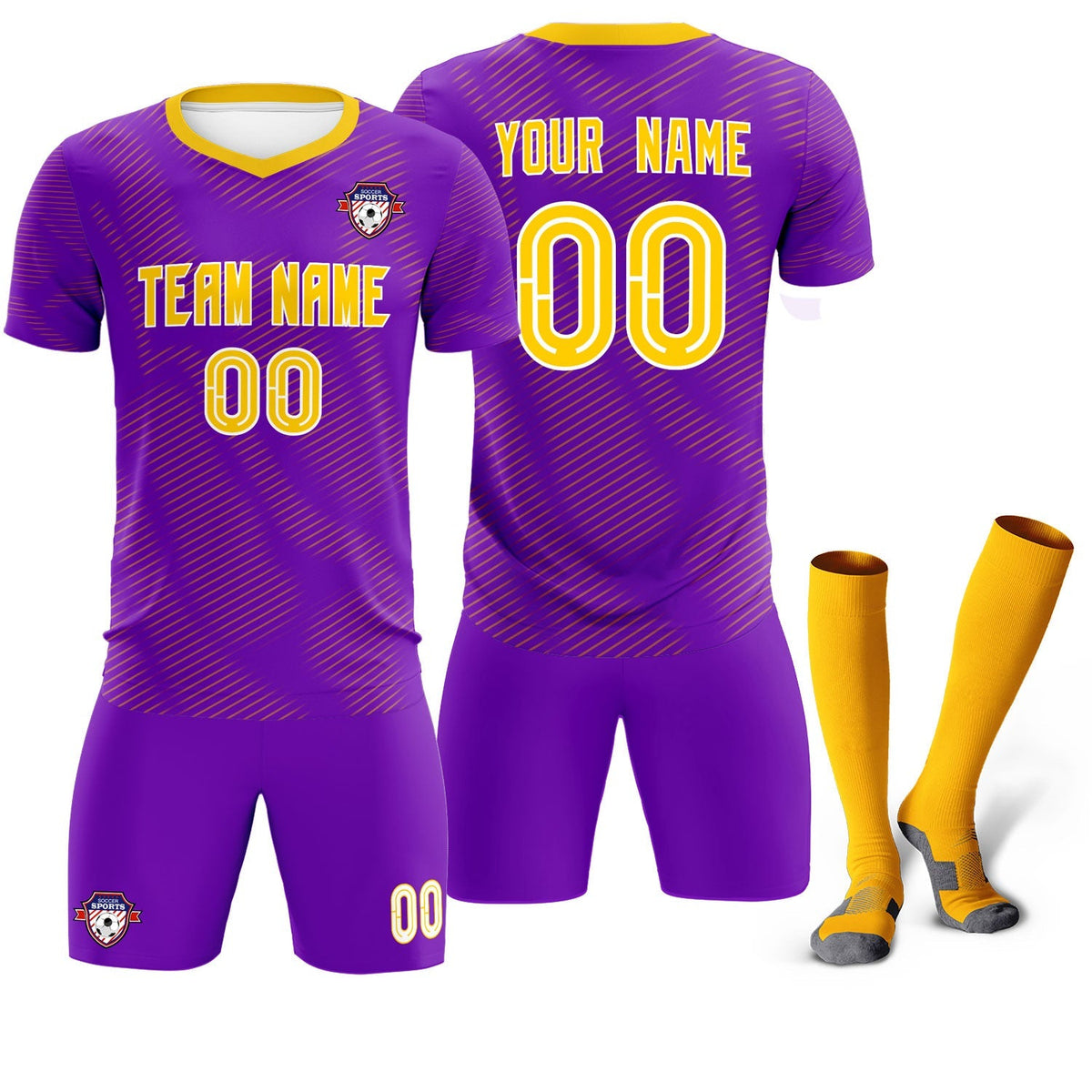 Custom Purple Gold Training Uniform For Men Soccer Sets Jersey