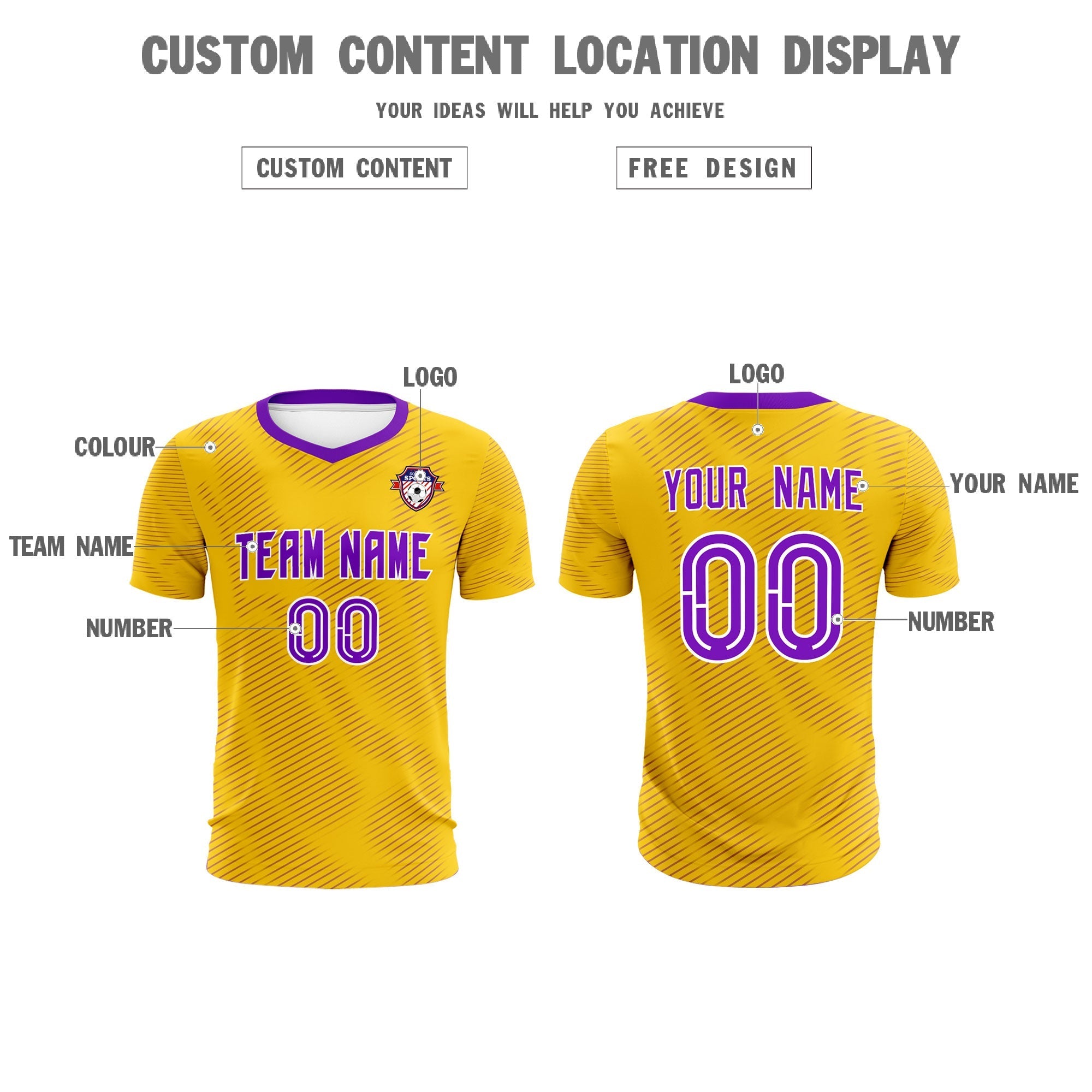 Custom Gold Purple Training Uniform For Men Soccer Sets Jersey
