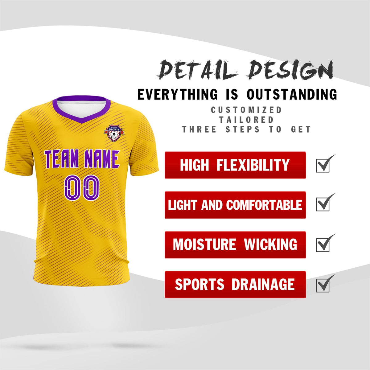 Custom Gold Purple Training Uniform For Men Soccer Sets Jersey