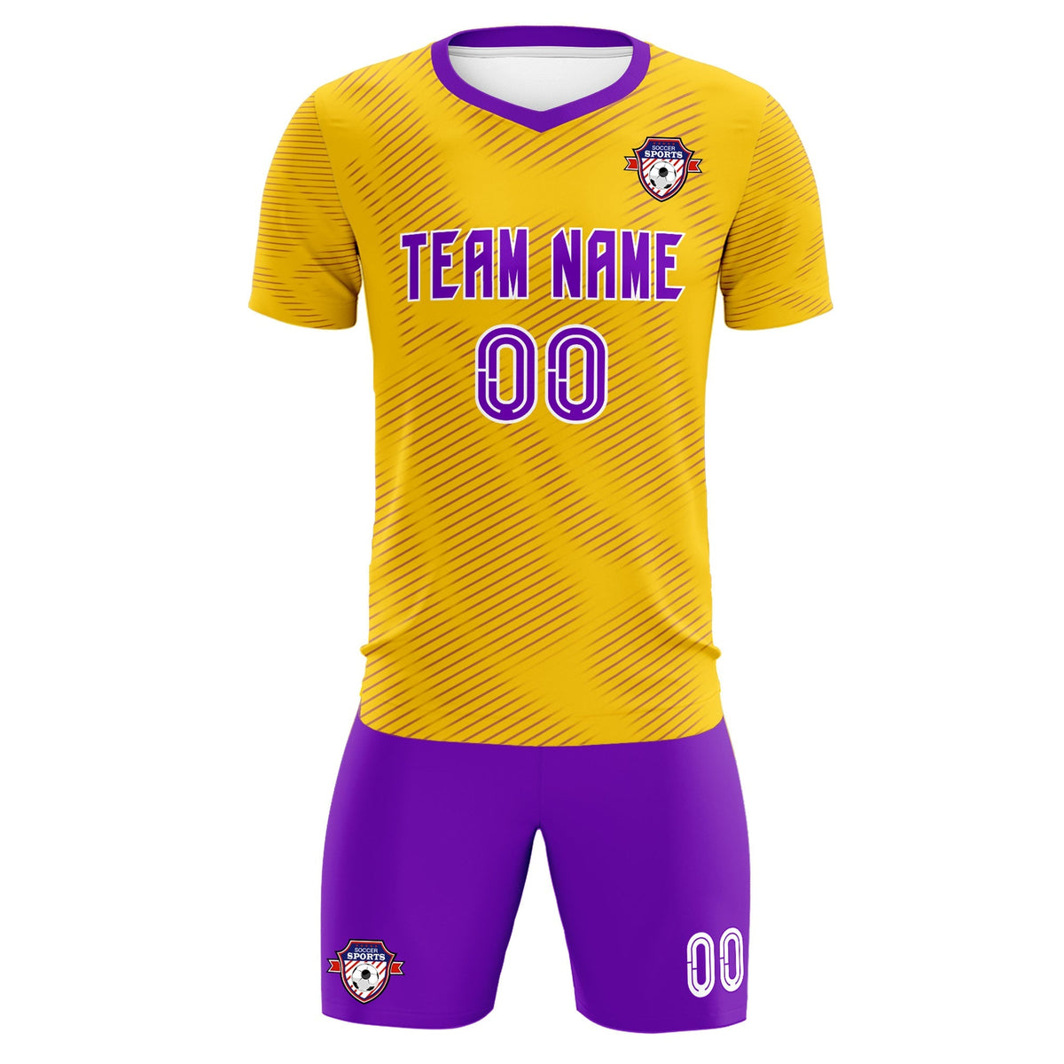 Custom Gold Purple Training Uniform For Men Soccer Sets Jersey