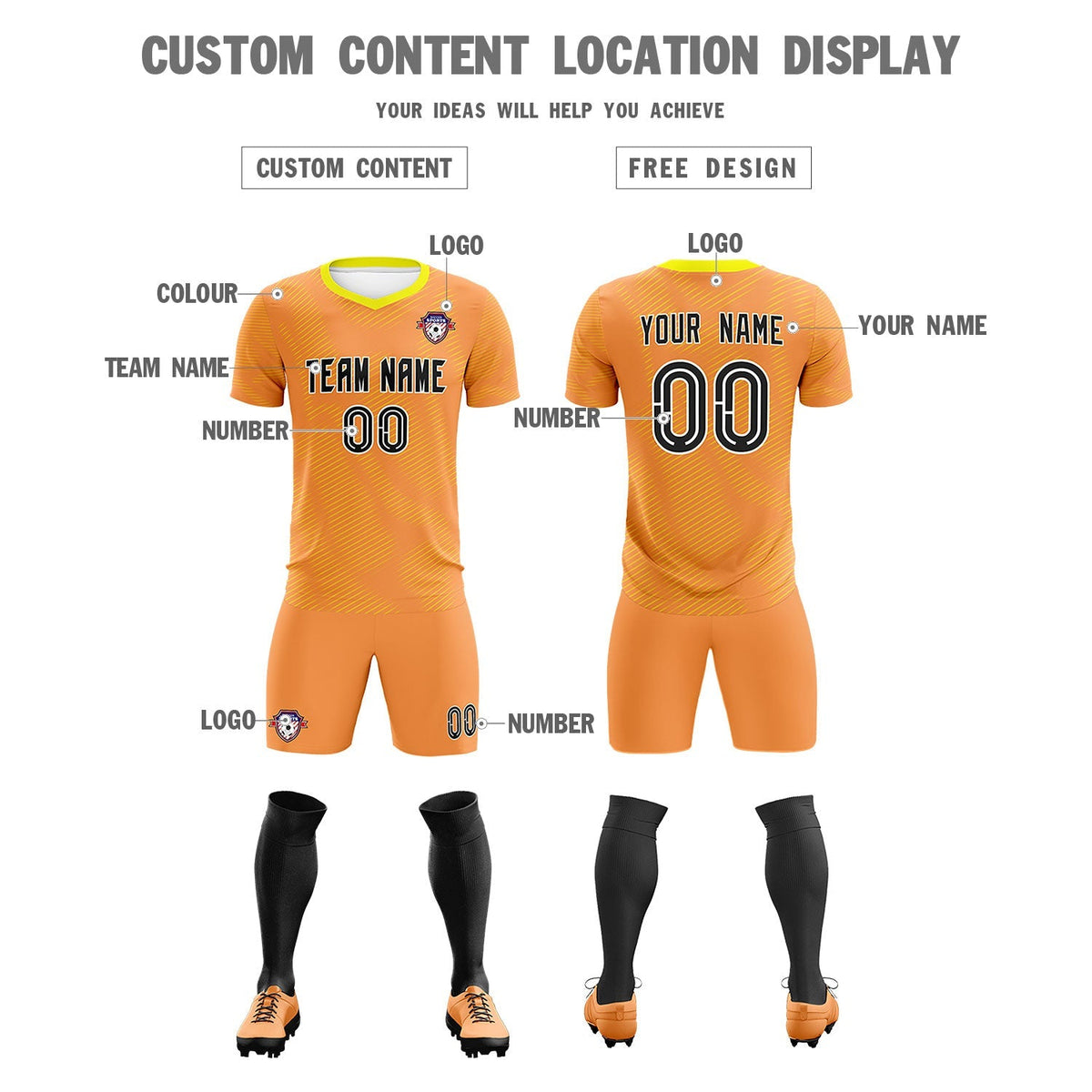 Custom Light Orange Gold Training Uniform For Men Soccer Sets Jersey
