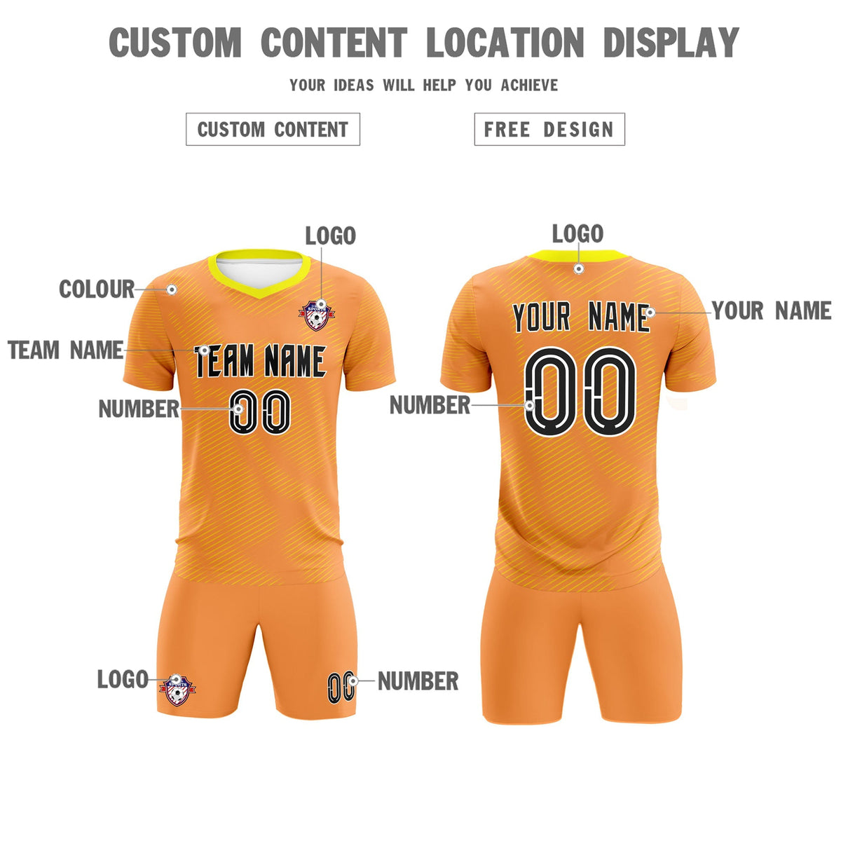 Custom Light Orange Gold Training Uniform For Men Soccer Sets Jersey