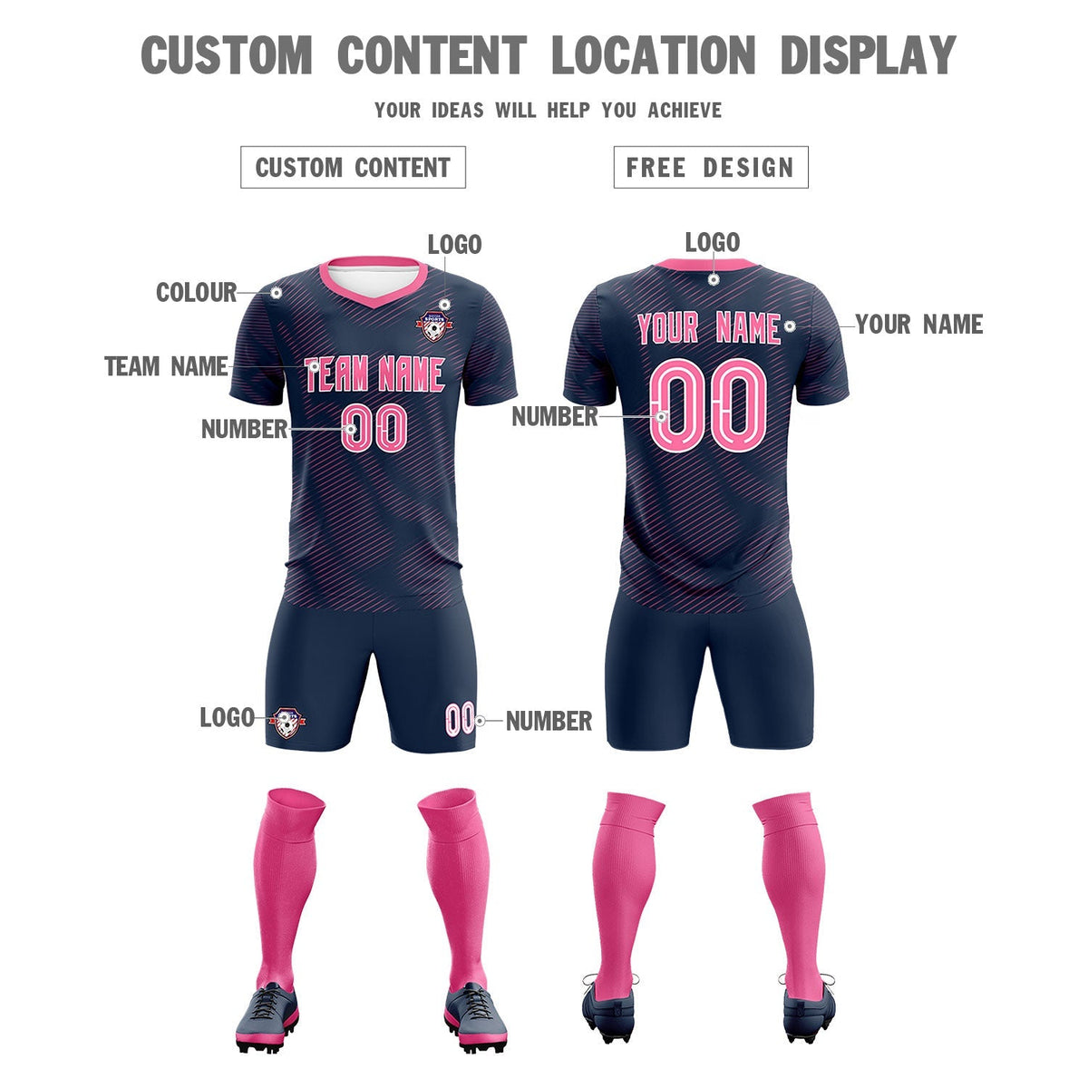 Custom Navy Pink Training Uniform For Men Soccer Sets Jersey