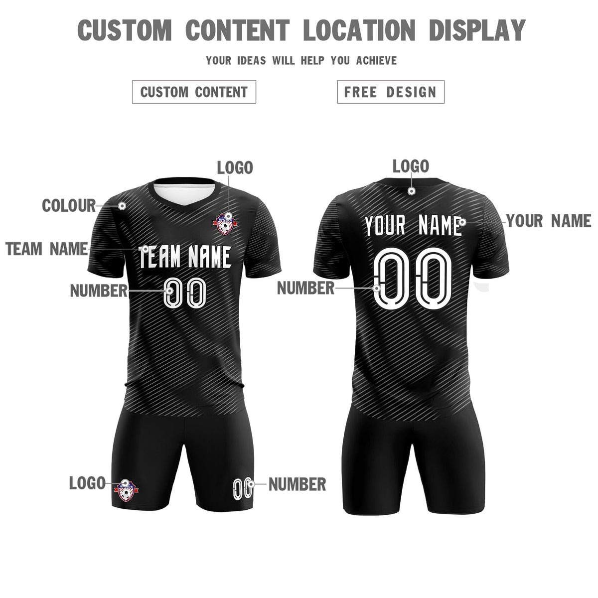 Custom Black White Training Uniform For Men Soccer Sets Jersey