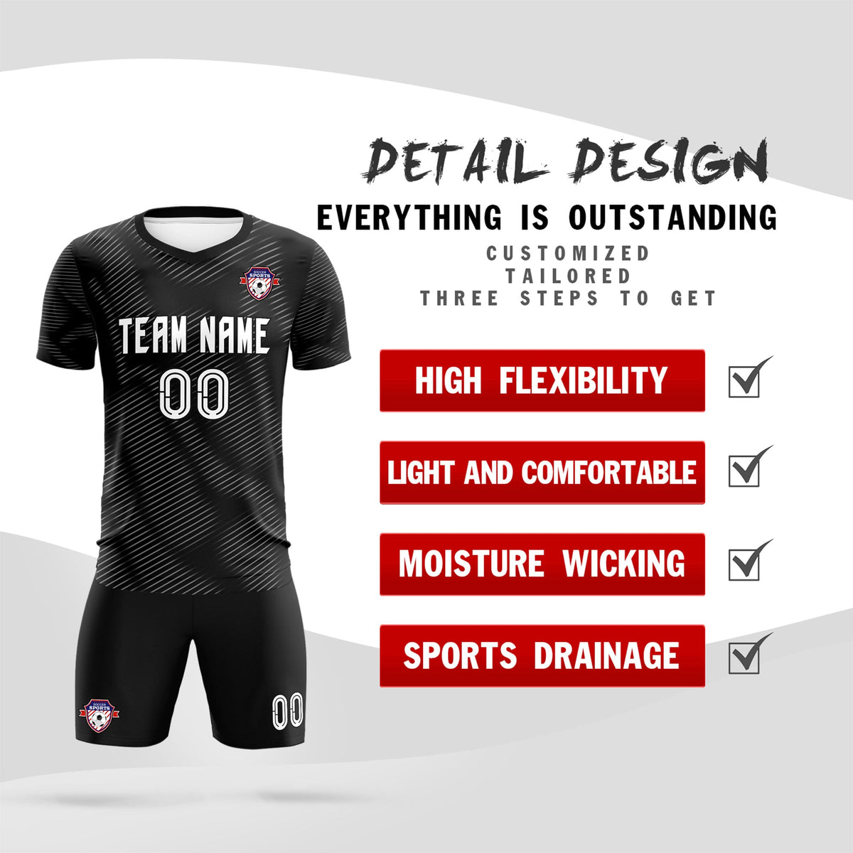 Custom Black White Training Uniform For Men Soccer Sets Jersey