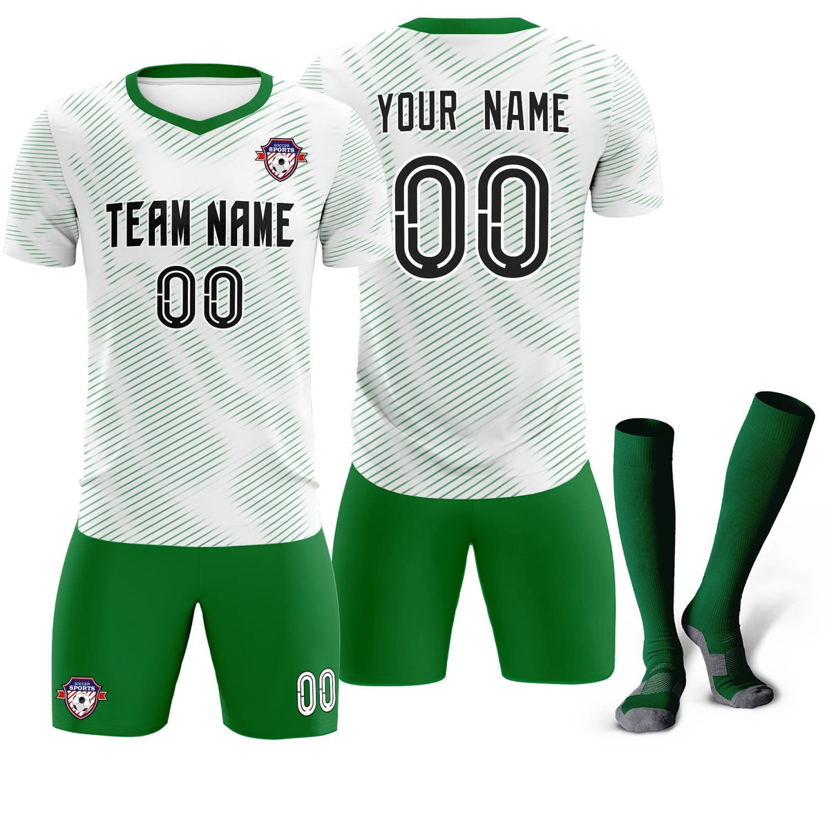 Custom White Kelly Green Training Uniform For Men Soccer Sets Jersey