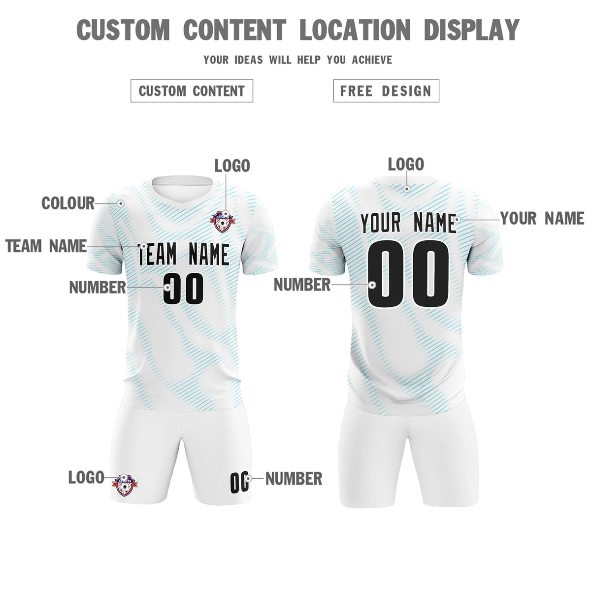 Custom White Sky Blue Training Uniform For Men Soccer Sets Jersey