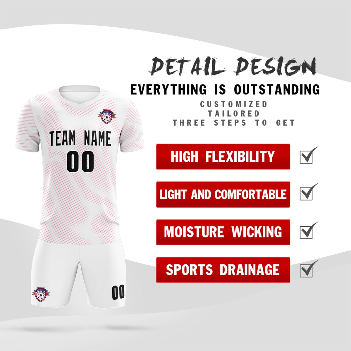 Custom White Pink Training Uniform For Men Football Sets Jersey