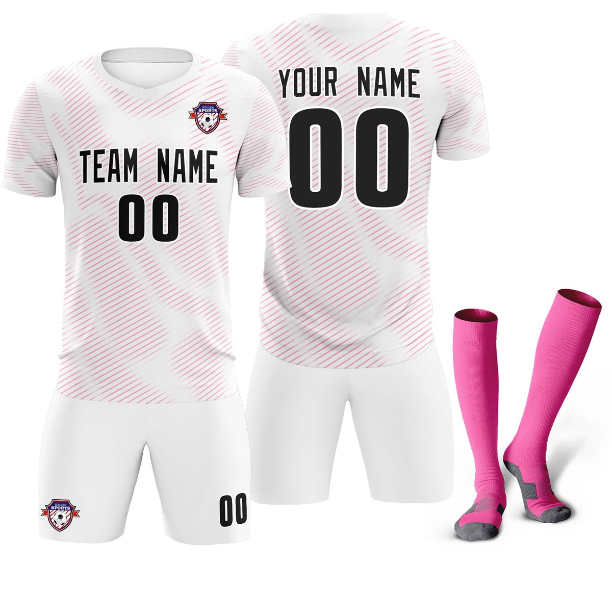 Custom White Pink Training Uniform For Men Football Sets Jersey