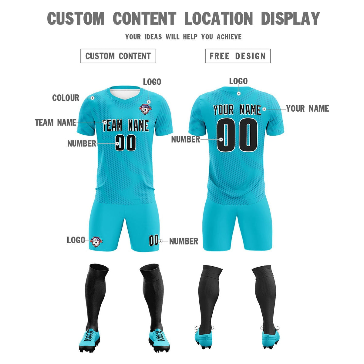 Custom Sky Blue Royal Training Uniform For Men Football Sets Jersey