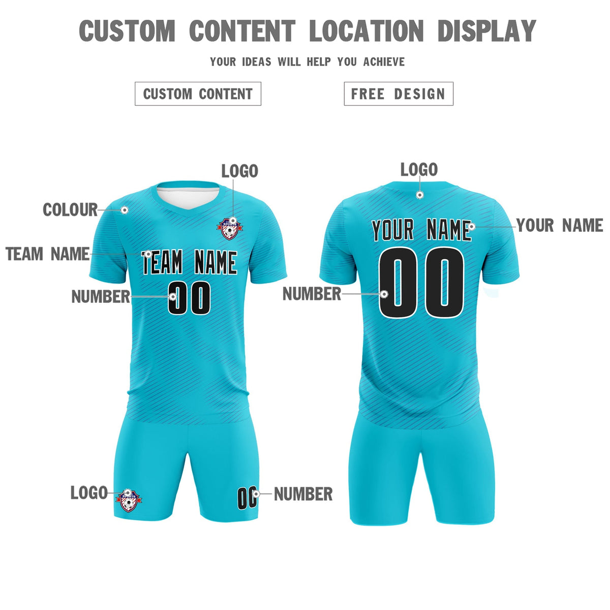Custom Sky Blue Royal Training Uniform For Men Football Sets Jersey