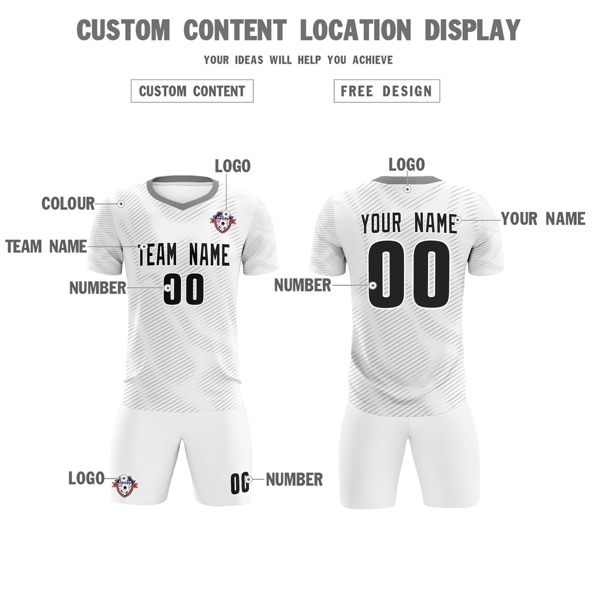 Custom White Gray Training Uniform For Men Soccer Sets Jersey