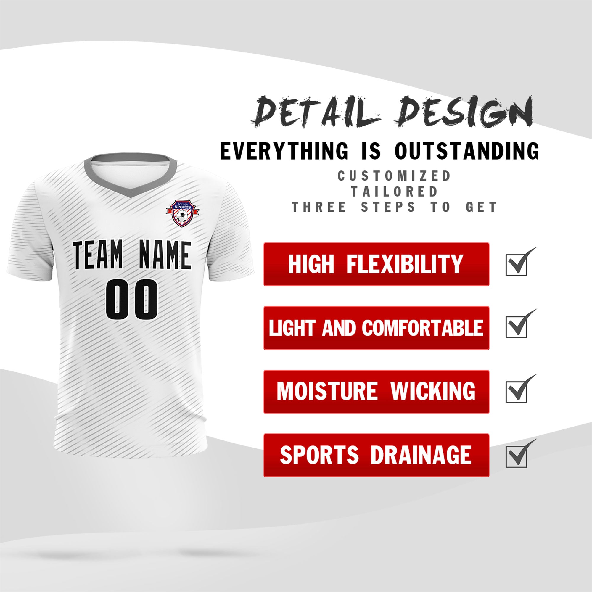 Custom White Gray Training Uniform For Men Football Sets Jersey