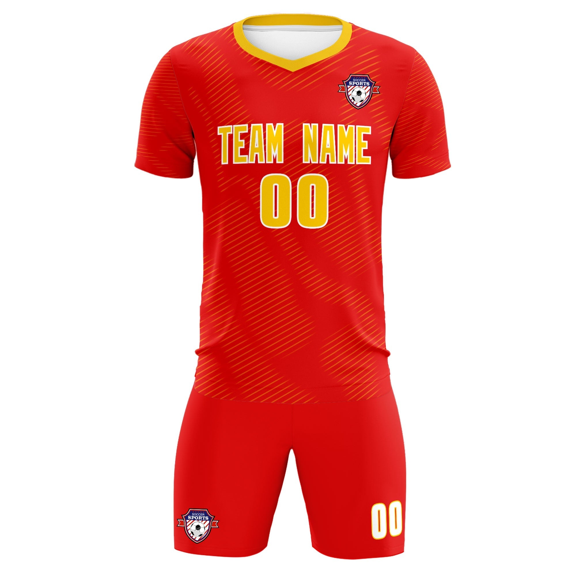 Custom Red Gold Training Uniform For Men Soccer Sets Jersey