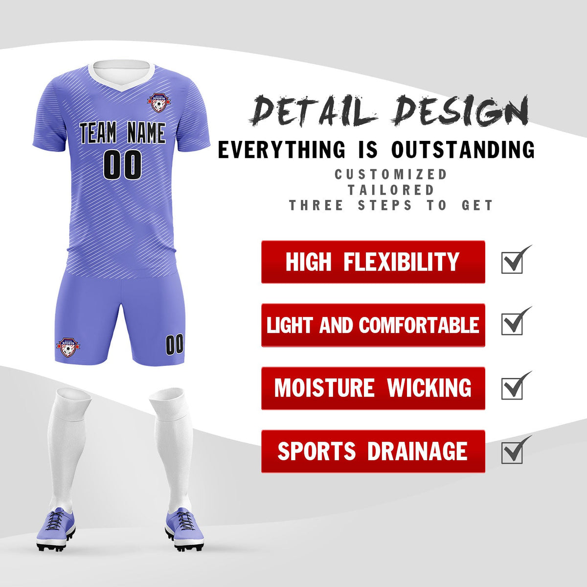 Custom Light Purple White Training Uniform For Men Football Sets Jersey