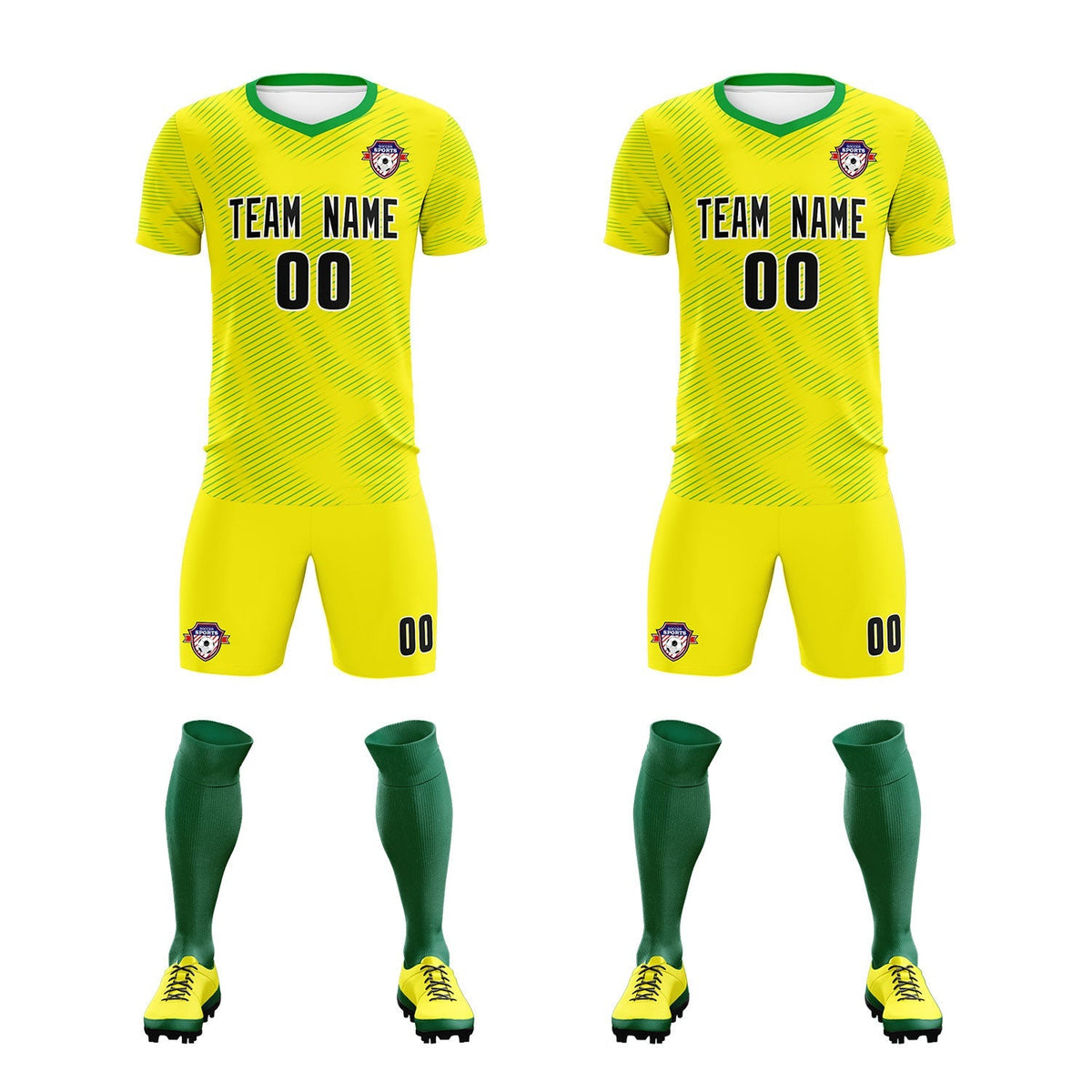 Custom Gold Kelly Green Training Uniform For Men Football Sets Jersey