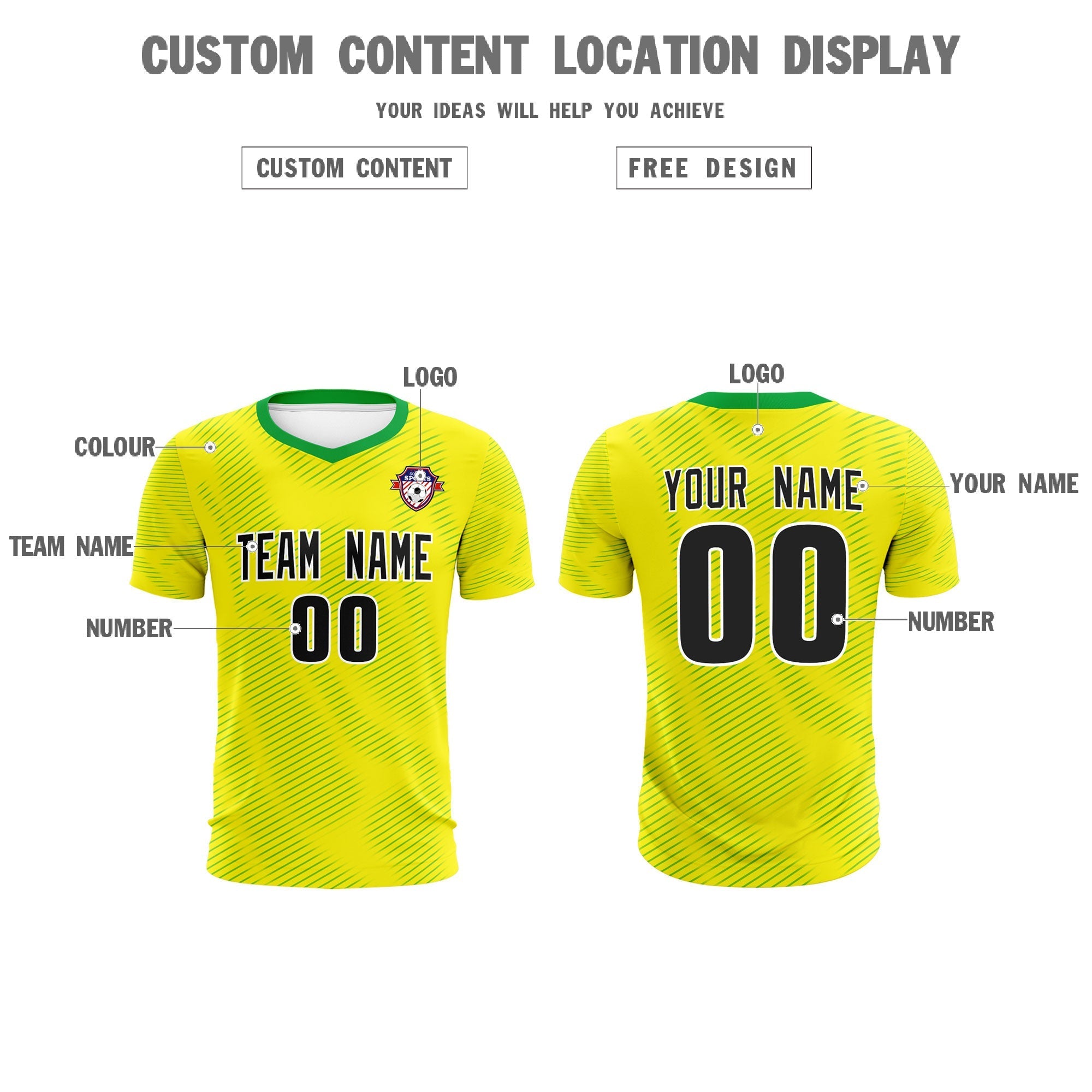 Custom Gold Kelly Green Training Uniform For Men Soccer Sets Jersey