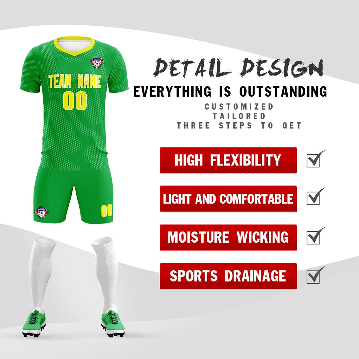 Custom Kelly Green Gold Training Uniform For Men Soccer Sets Jersey