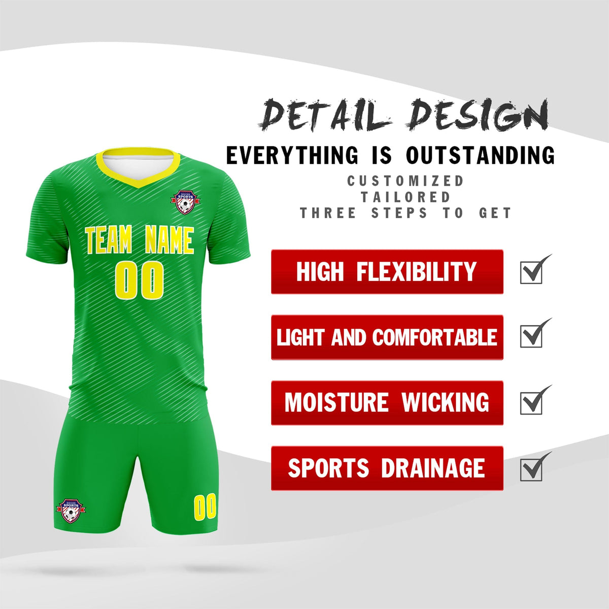 Custom Kelly Green Gold Training Uniform For Men Soccer Sets Jersey