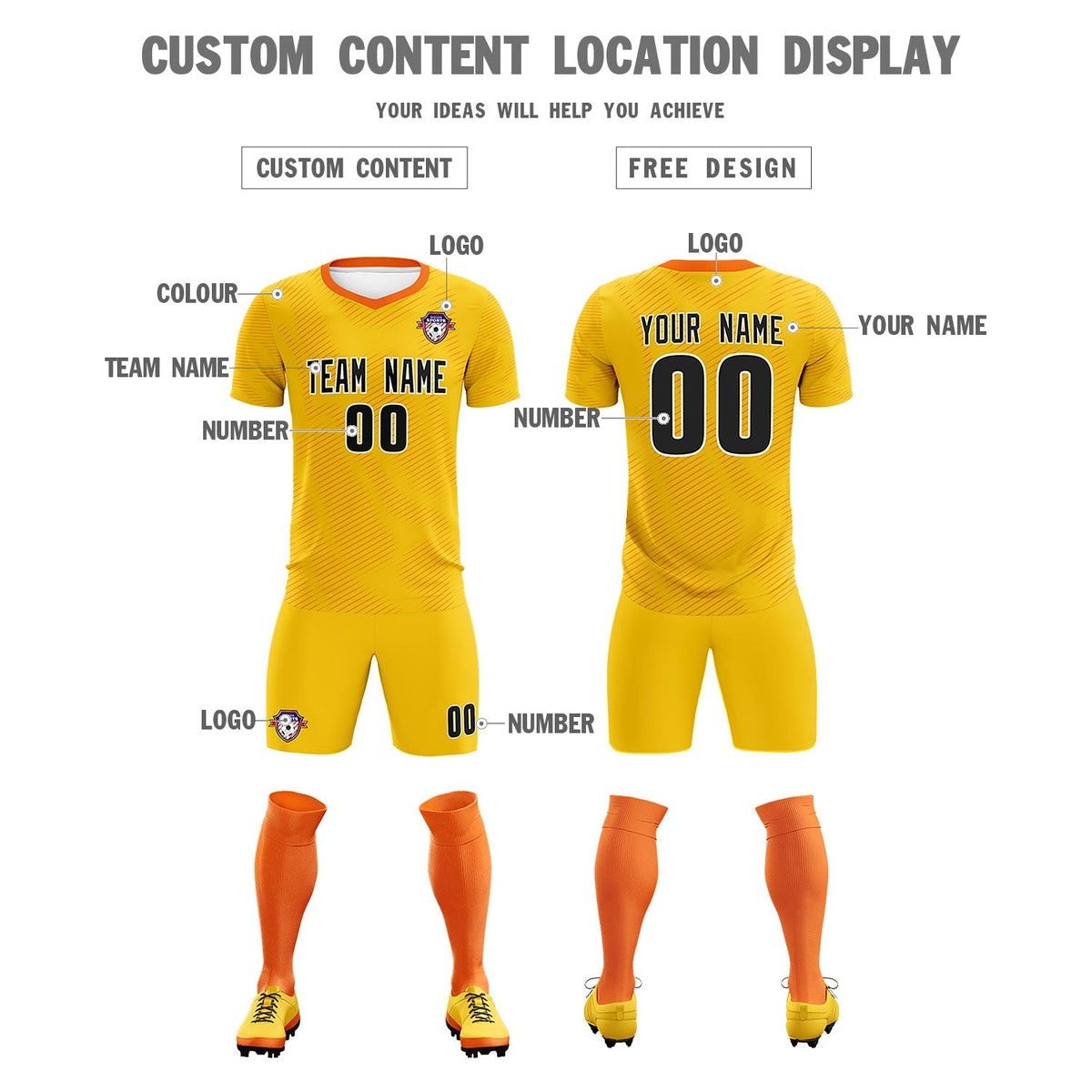 Custom Yellow Orange Training Uniform For Men Football Sets Jersey