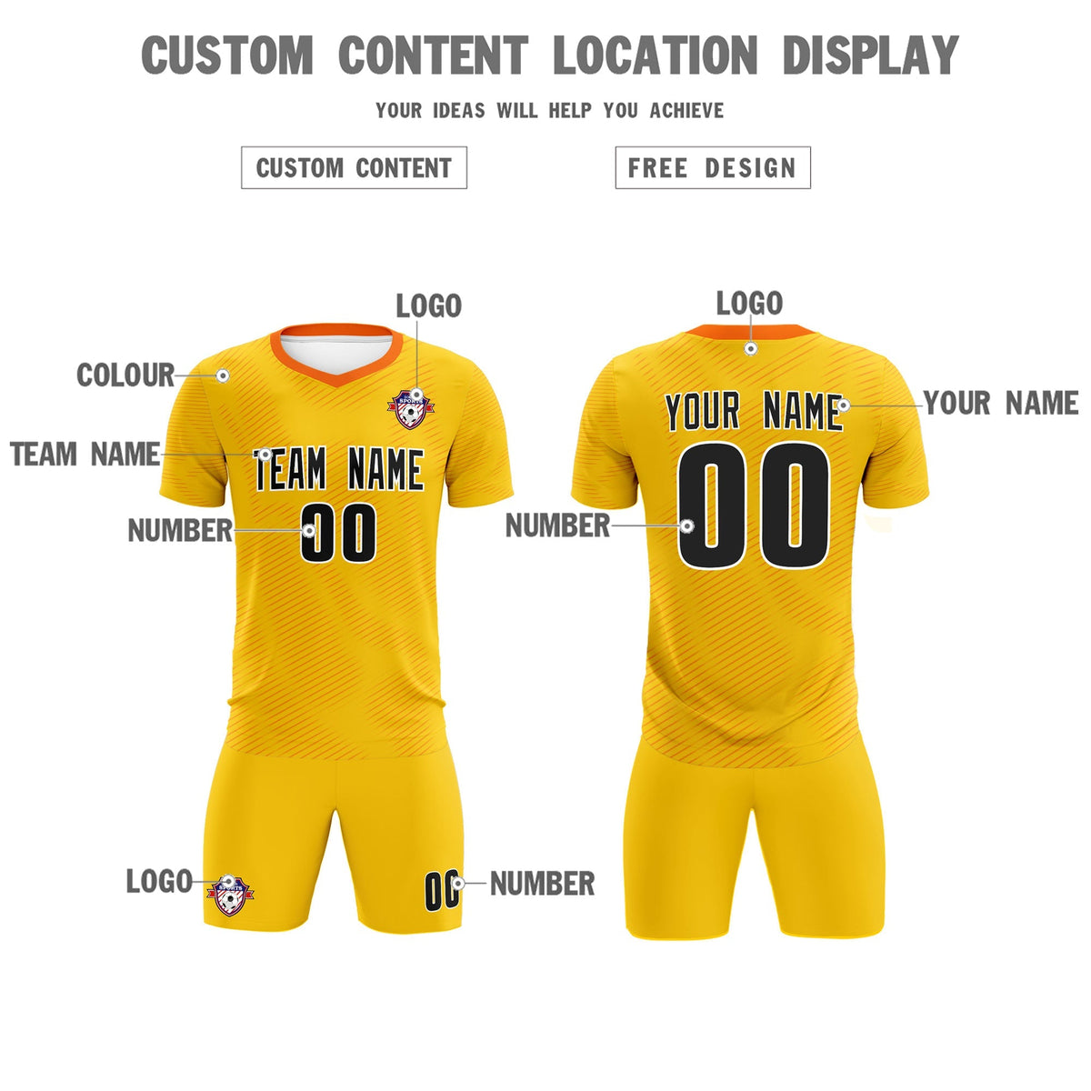 Custom Yellow Orange Training Uniform For Men Soccer Sets Jersey