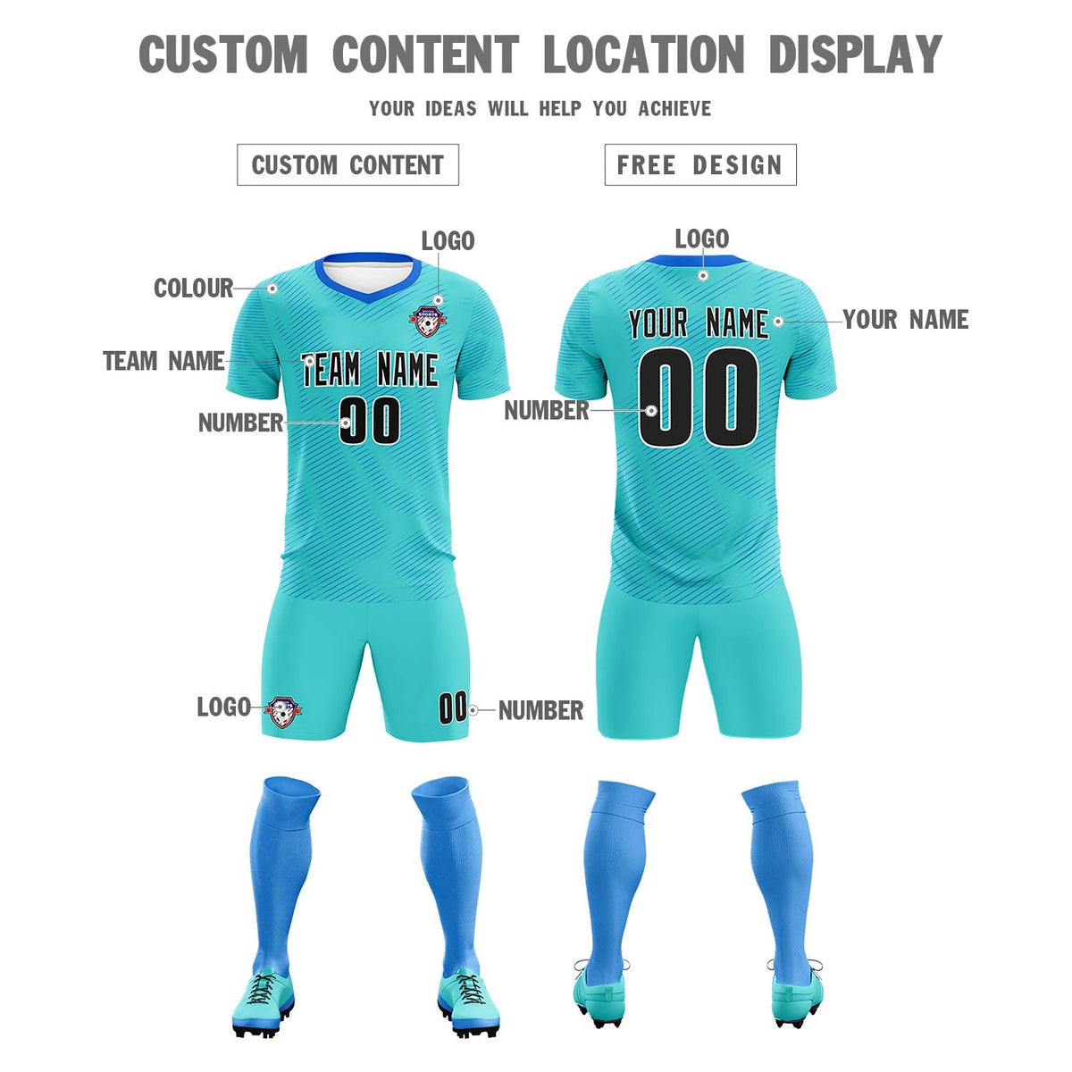 Custom Sky Blue Powder Blue Training Uniform For Men Football Sets Jersey