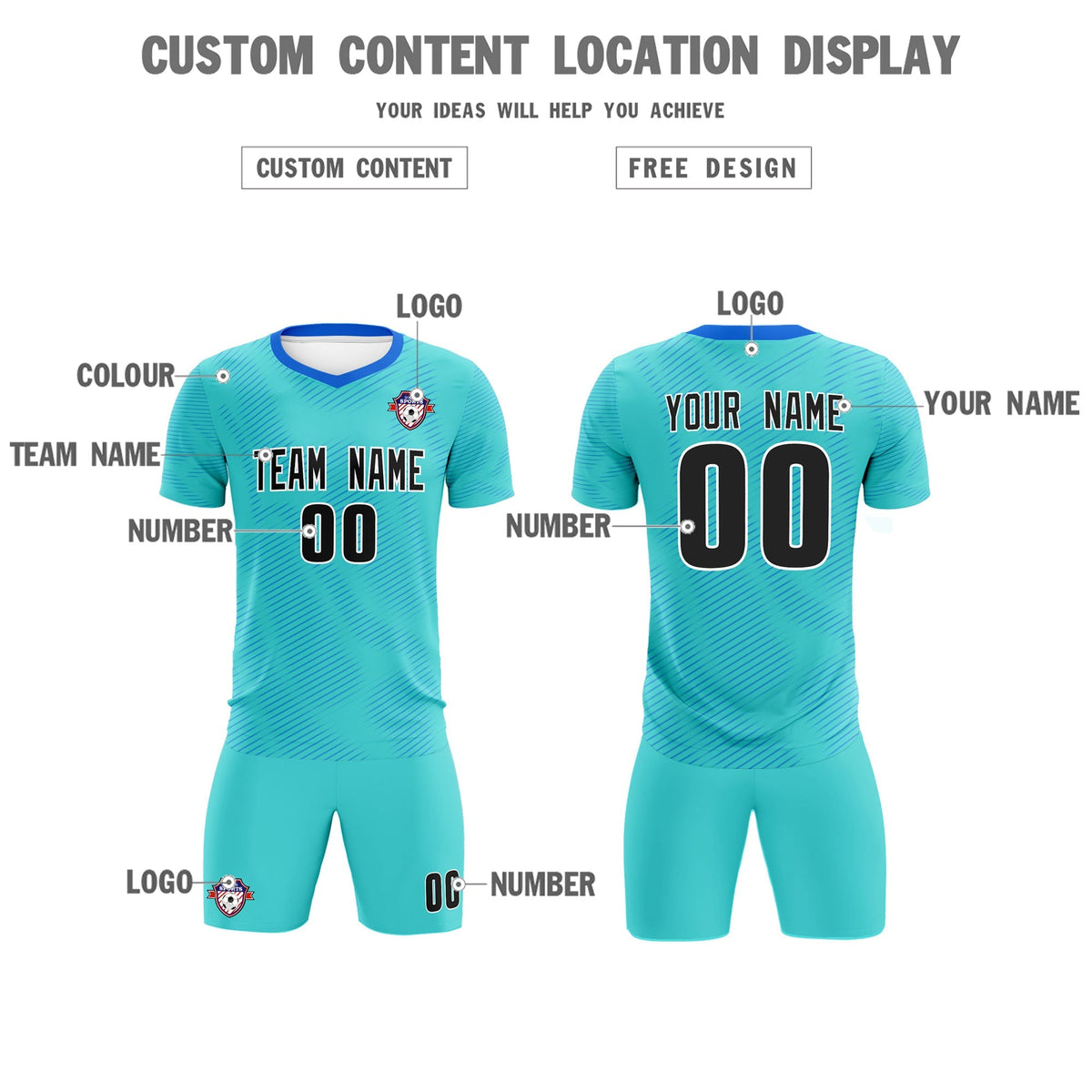Custom Sky Blue Powder Blue Training Uniform For Men Football Sets Jersey