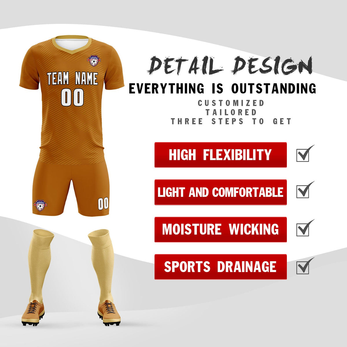 Custom Light Brown Khaki Training Uniform For Men Soccer Sets Jersey