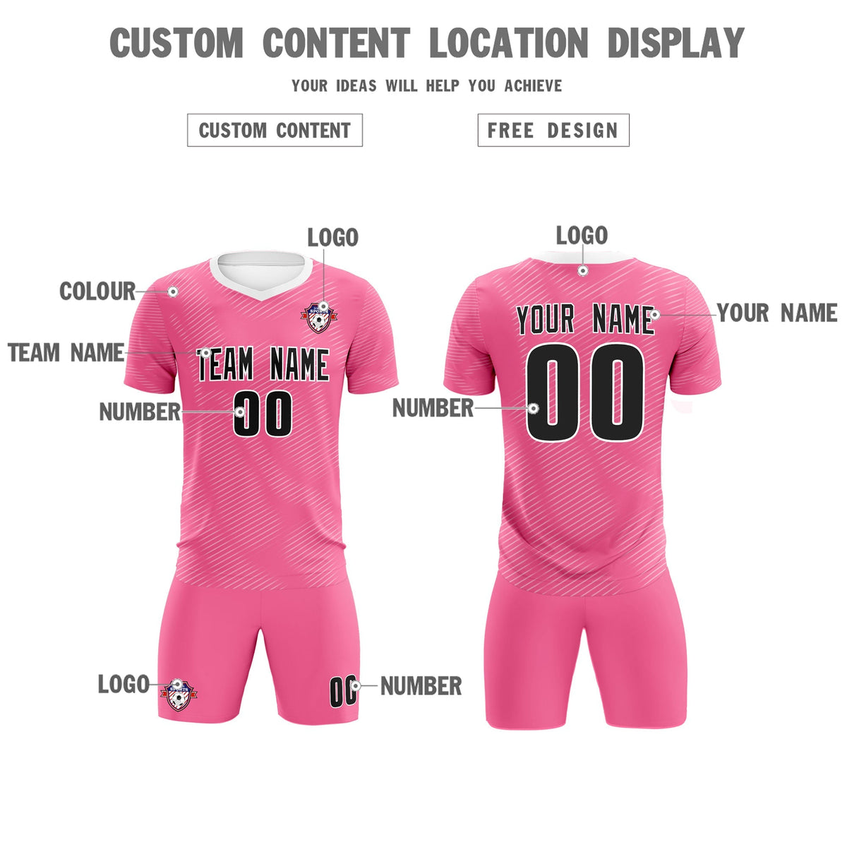 Custom Pink White Training Uniform For Men Soccer Sets Jersey