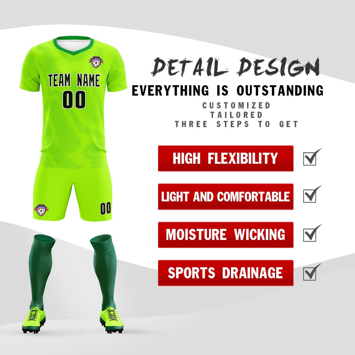 Custom Neon Green Kelly Green Training Uniform For Men Soccer Sets Jersey