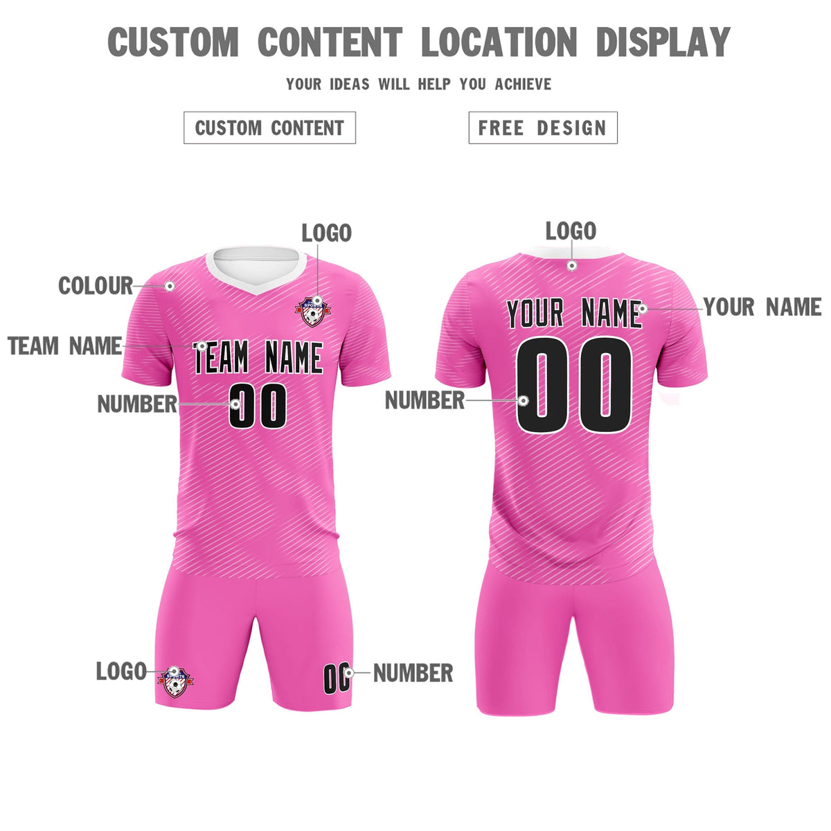 Custom Pink White Training Uniform For Men Soccer Sets Jersey