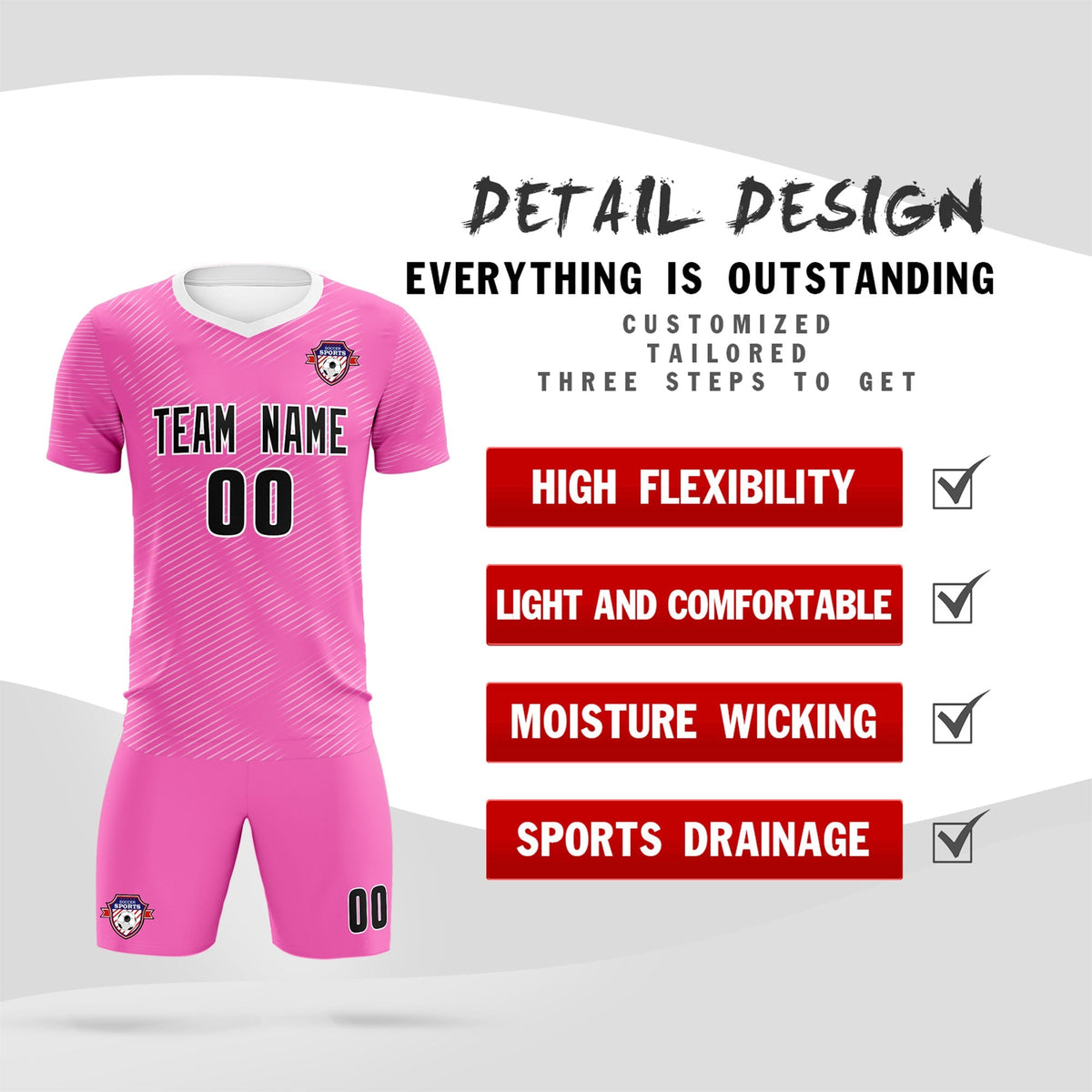Custom Pink White Training Uniform For Men Soccer Sets Jersey