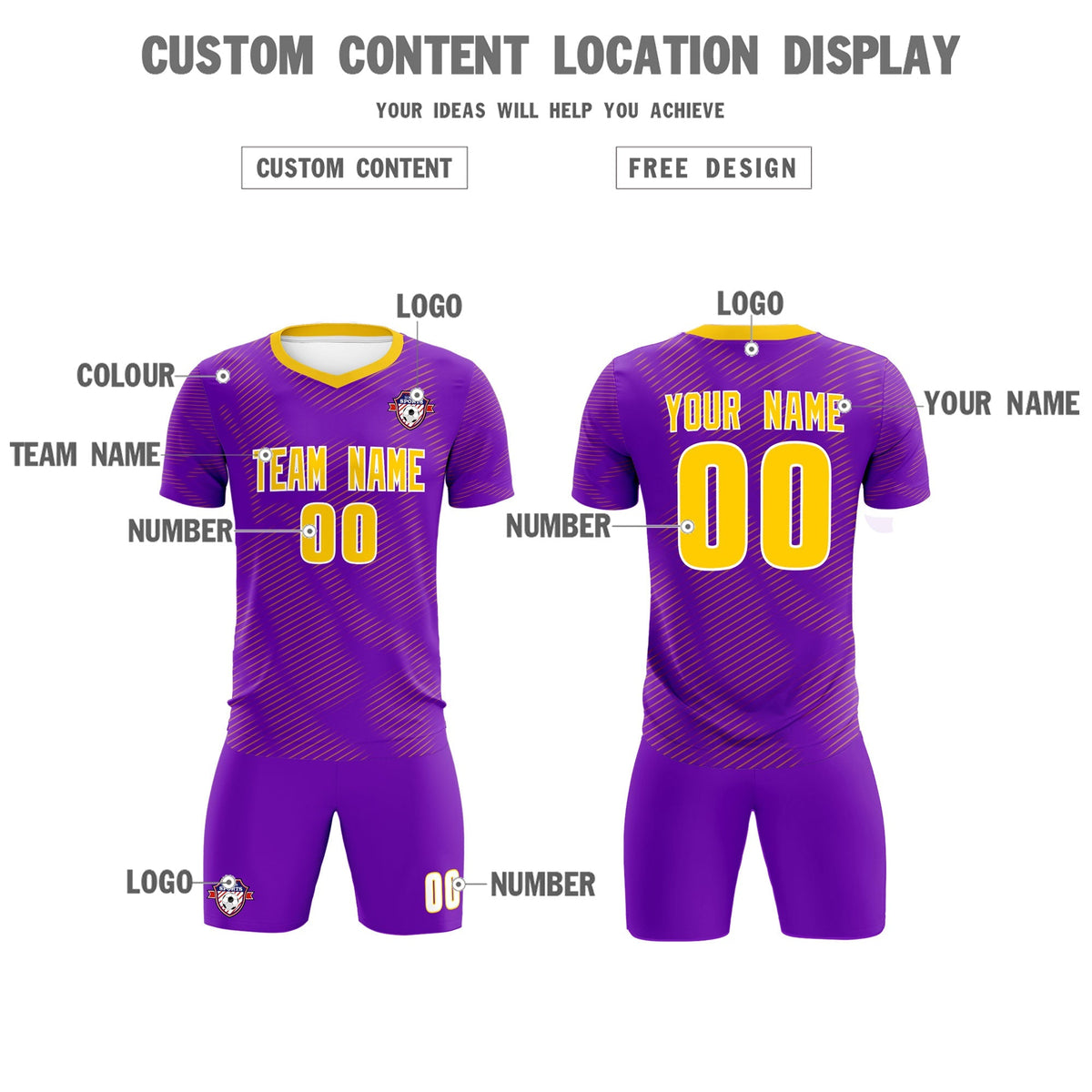 Custom Purple Gold Training Uniform For Men Soccer Sets Jersey