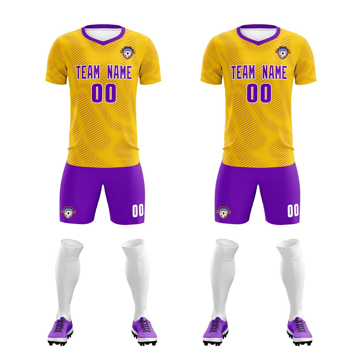 Custom Gold Purple Training Uniform For Men Soccer Sets Jersey