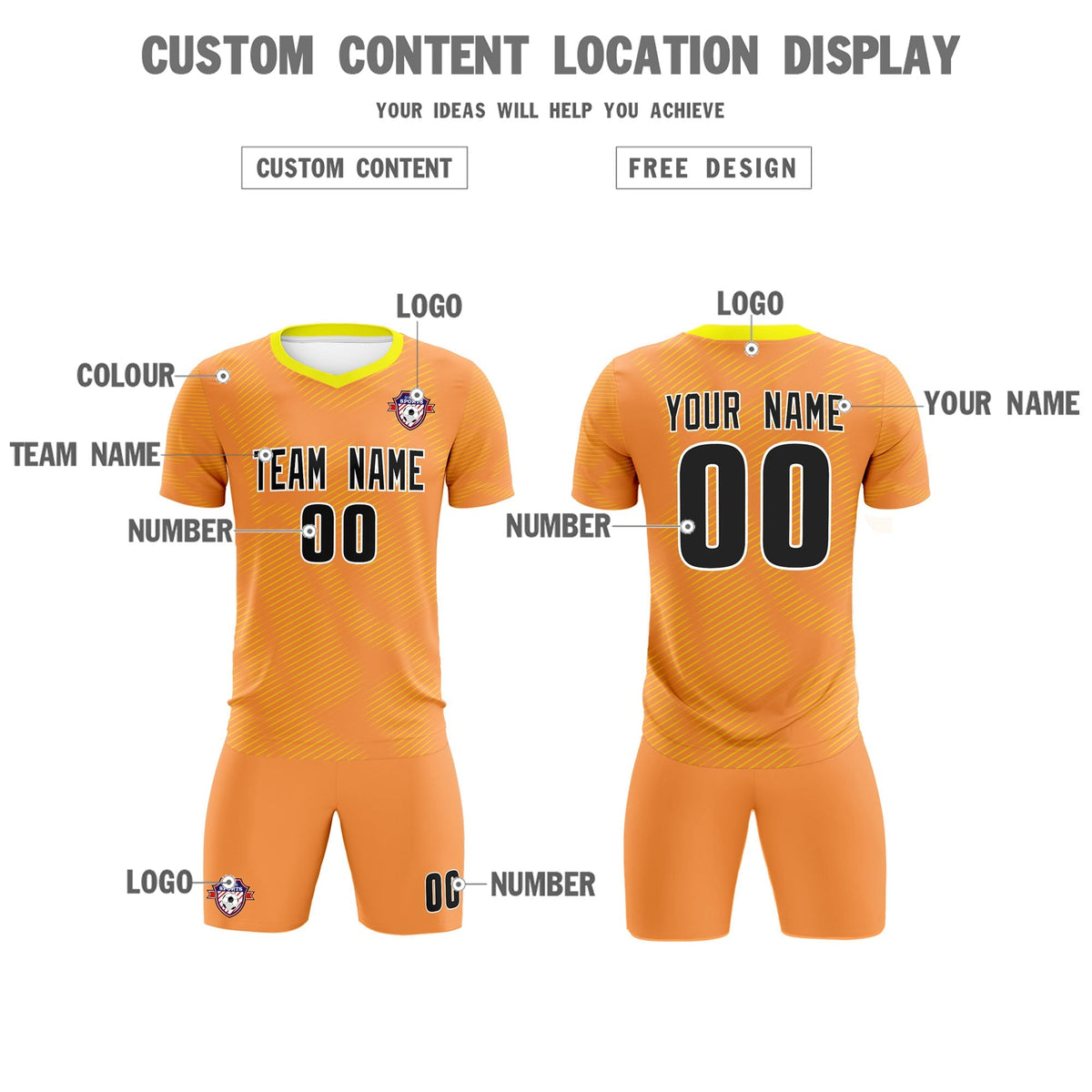 Custom Light Orange Gold Training Uniform For Men Soccer Sets Jersey