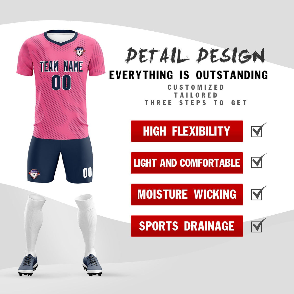 Custom Pink Navy Training Uniform For Men Soccer Sets Jersey
