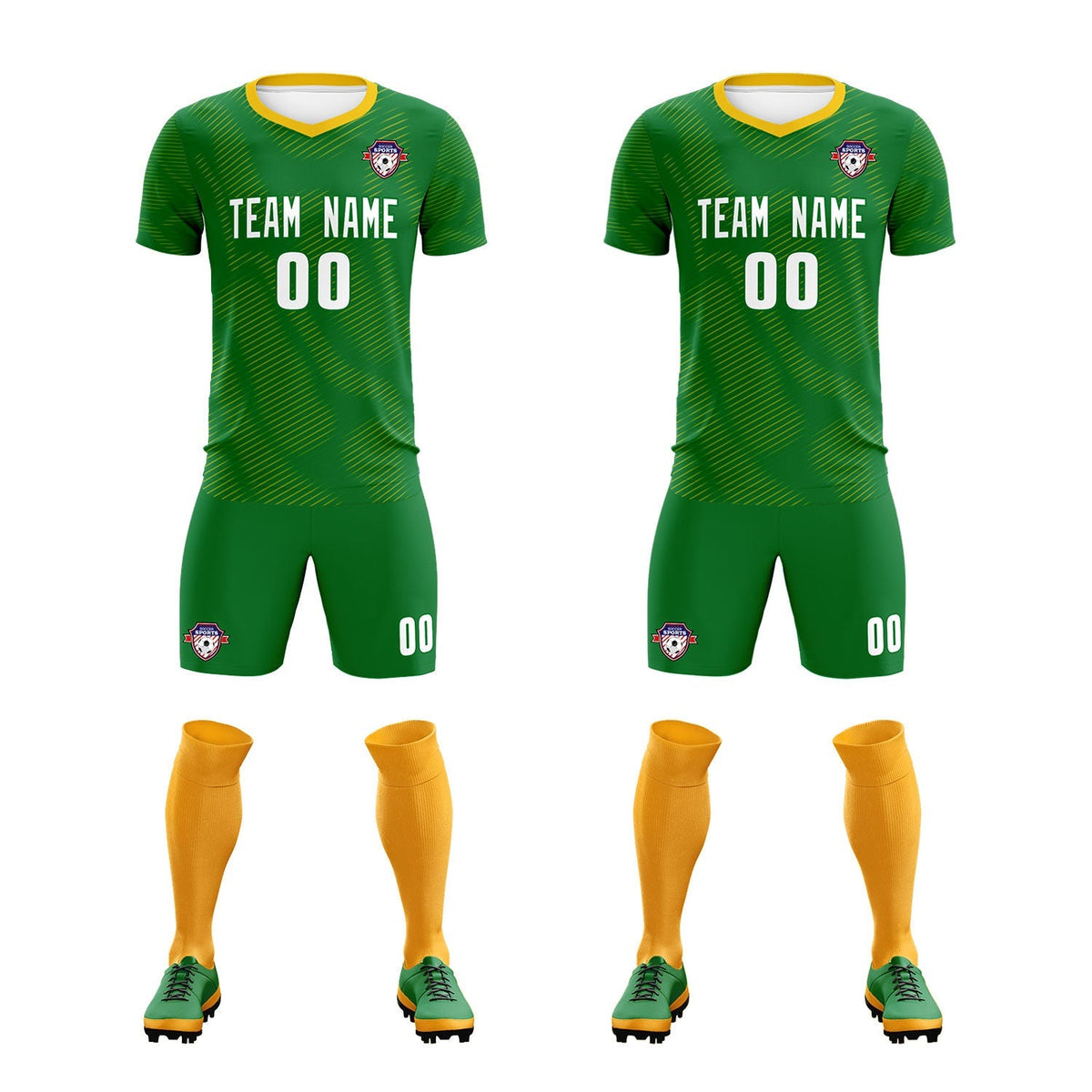 Custom Kelly Green Yellow Training Uniform For Men Soccer Sets Jersey