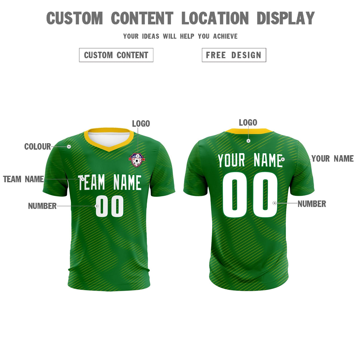 Custom Kelly Green Yellow Training Uniform For Men Soccer Sets Jersey