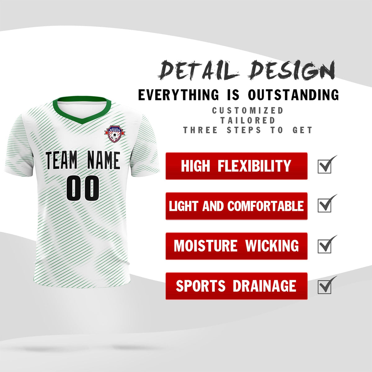 Custom White Kelly Green Training Uniform For Men Soccer Sets Jersey