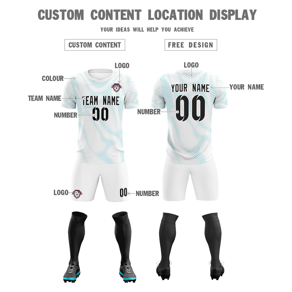 Custom White Sky Blue Training Uniform For Men Soccer Sets Jersey