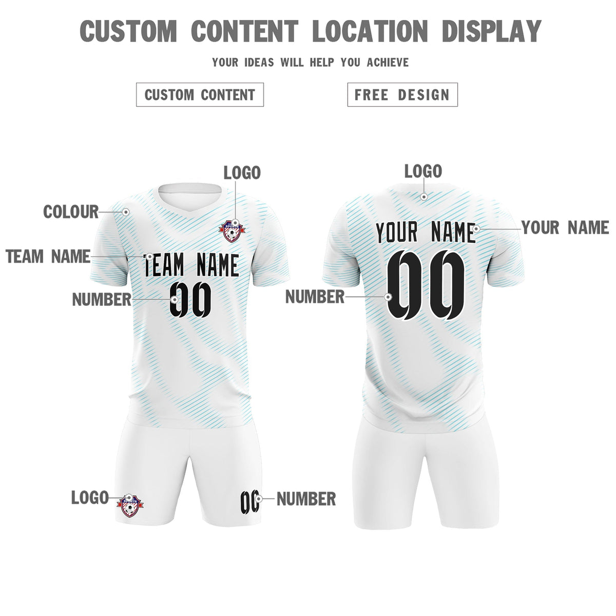 Custom White Sky Blue Training Uniform For Men Football Sets Jersey