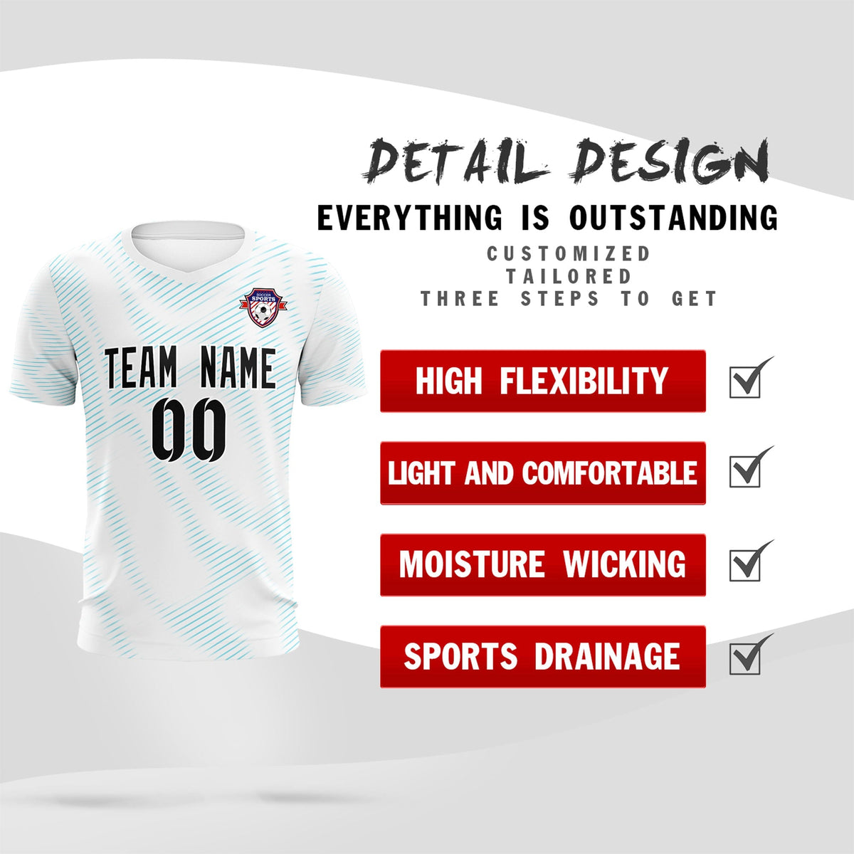 Custom White Sky Blue Training Uniform For Men Soccer Sets Jersey