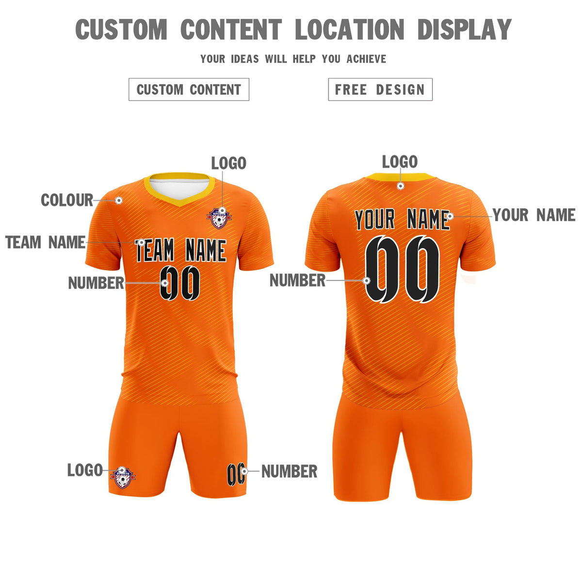 Custom Orange Gold Training Uniform For Men Football Sets Jersey