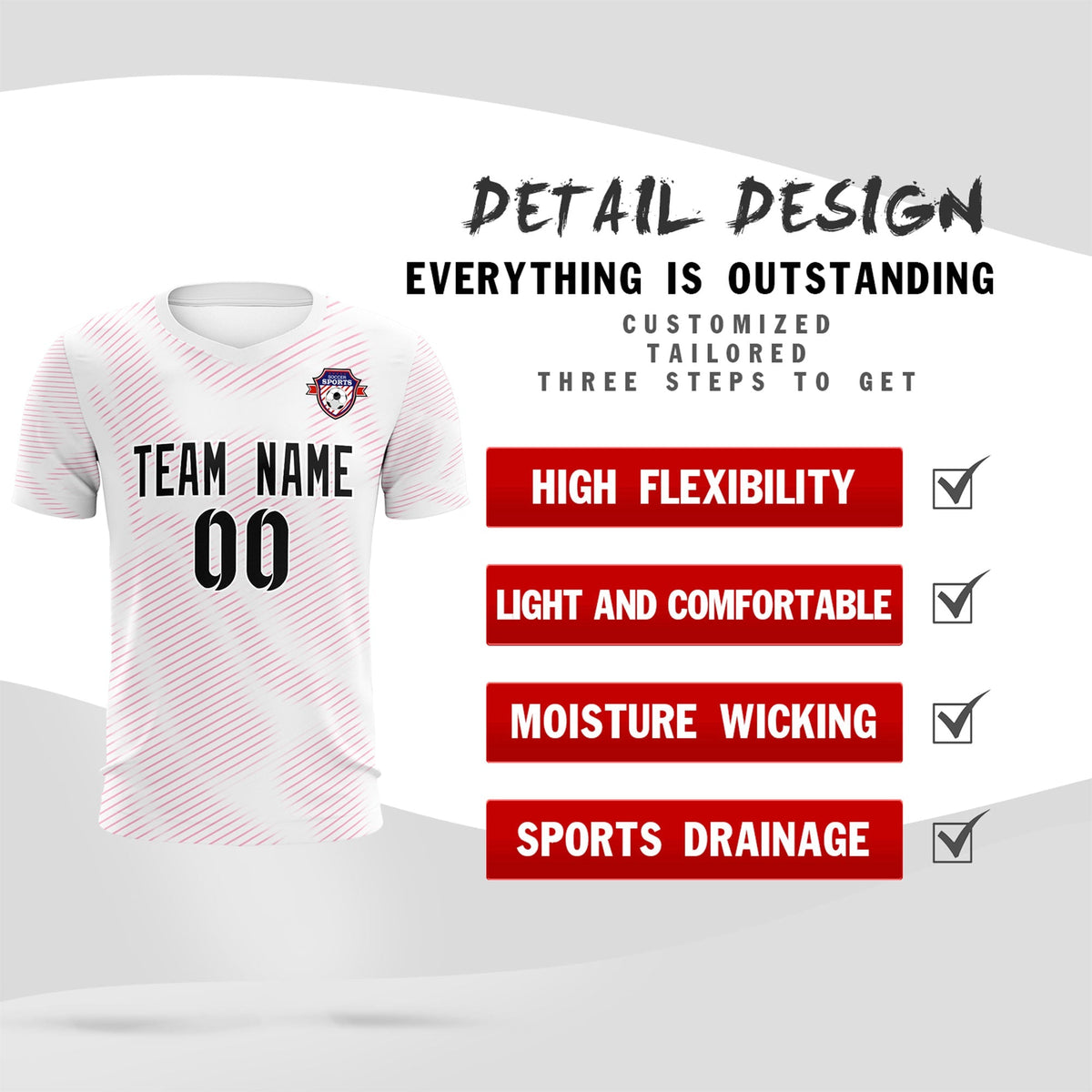 Custom White Pink Training Uniform For Men Soccer Sets Jersey