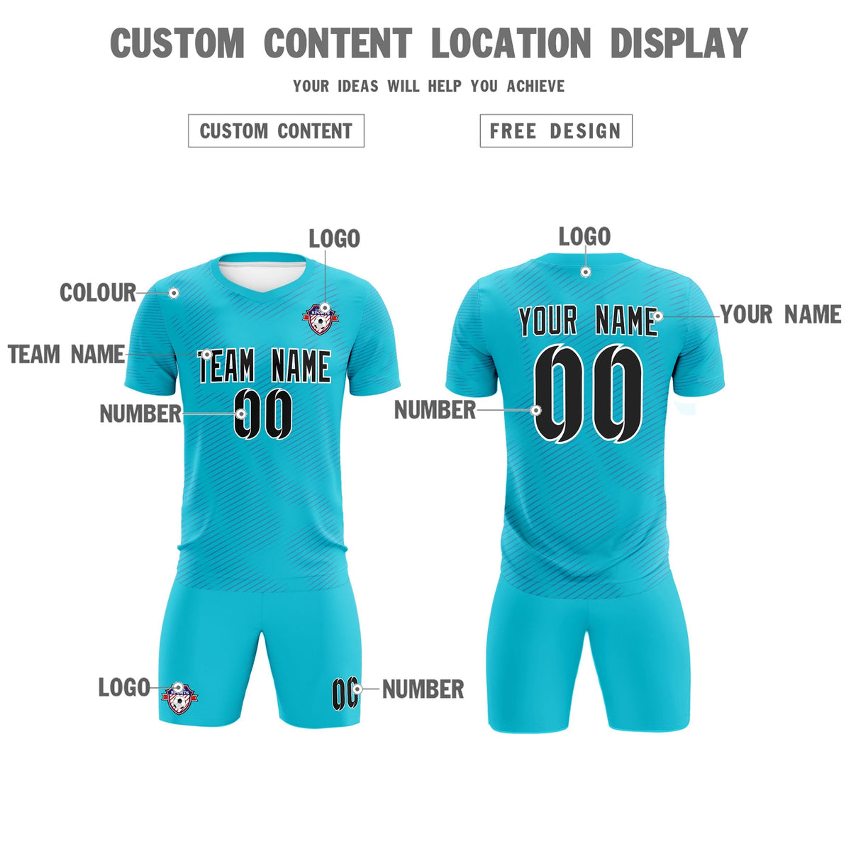 Custom Sky Blue Royal Training Uniform For Men Soccer Sets Jersey